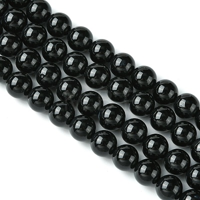 Natural Black Onyx Round Beads Strand G-L087-12mm-01-1