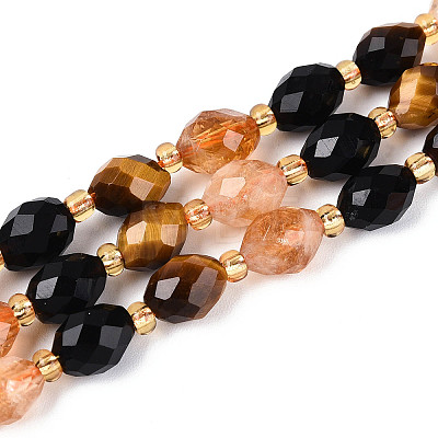 Natural Obsidian & Citrine & Tiger Eye Beads Strands G-N358-04A-05-1