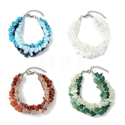 Natural & Synthetic Mixed Gemstone Chips Beaded Multi-strand Bracelets for Women BJEW-JB13986-1