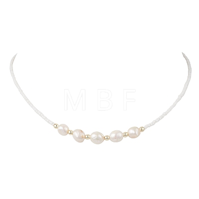 Natural Cultured Freshwater Pearl Two Sides Polished and Glass Seed Beaded Necklaces NJEW-JN05732-1
