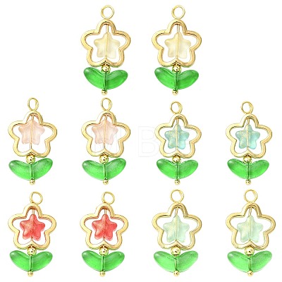 10Pcs 5 Colors Flower Glass Pendants PALLOY-FS00078-1
