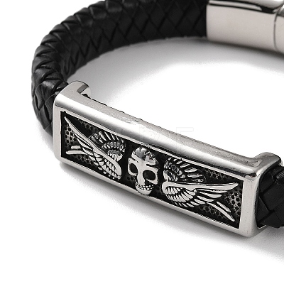 Men's Braided Black PU Leather Cord Bracelets BJEW-K243-07AS-1