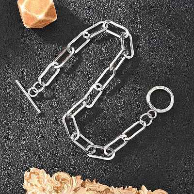Tarnish Resistant 304 Stainless Steel Paperclip Chain Bracelets BJEW-O186-03P-1