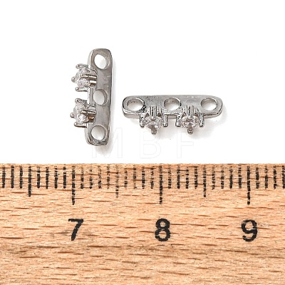 Brass Pave Clear Cubic Zirconia 3-Hole Spacer Bars KK-K422-21P-1
