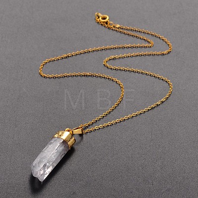 Brass Natural Crystal Pencil Pendant Necklaces NJEW-JN01141-1