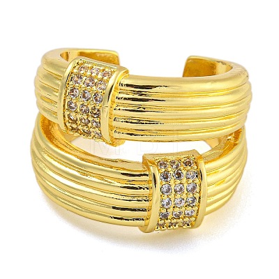 Rack Plating Brass Micro Pave Cubic Zirconia Cuff Rings for Women RJEW-I107-10G-1