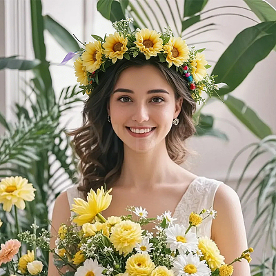 Polyester & Plastic & Iron Artificial Flower AJEW-BM0001-28-1
