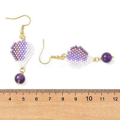 304 Stainless Steel with Glass Cylinder Seed Beads Hot Air Balloon Dangle Earrings EJEW-MZ00820-02-1