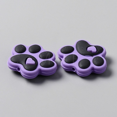 Dog Paw Print Food Grade Eco-Friendly Silicone Beads SIL-WH0008-45D-1