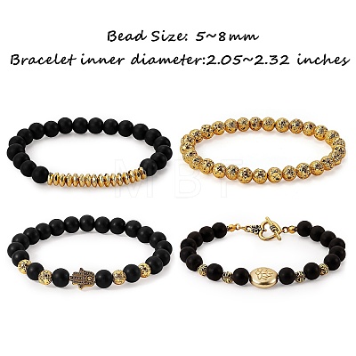 Natural Lava Rock & Synthetic Black Stone Round Beads Energy Stretch Bracelets Set BJEW-SZ0001-85-1
