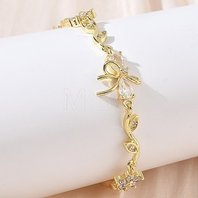Brass Micro Pave Cubic Zirconia Link Chain Bracelets for Women BJEW-C156-04E-04G-1