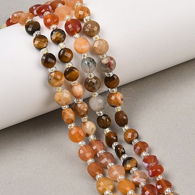 Natural Crazy Agate & Tiger Eye & Red Aventurine & Dyed White Jade & Red Agate Beads Strands G-Z135-B06-1