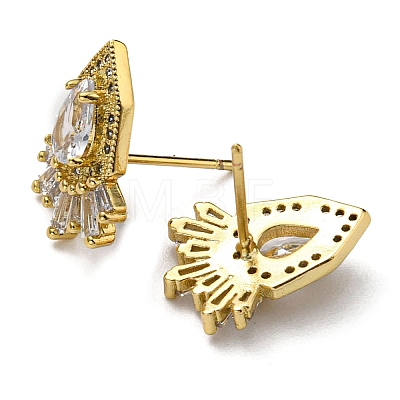 Rack Plating Brass Teardrop Stud Earrings with Cubic Zirconia EJEW-D026-12G-1