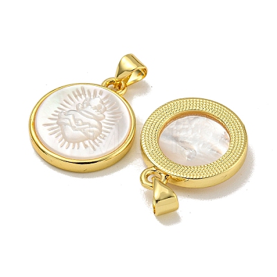 Rack Plating Brass Pave Natural White Shell Pendants KK-U025-11G-01-1