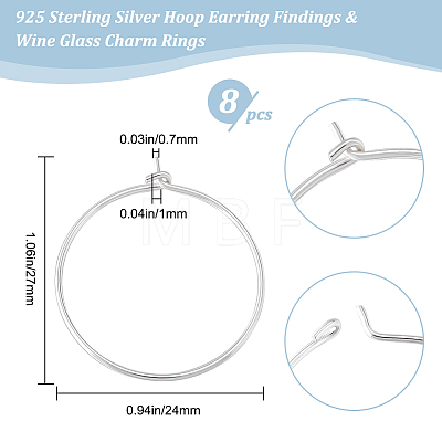 4 Pairs 925 Sterling Silver Hoop Earring Findings FIND-BBC0002-77-1