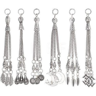 12Pcs 6 Style Tibetan Style Alloy Curb Chain Tassel Big Pendants FIND-CA0006-72-1