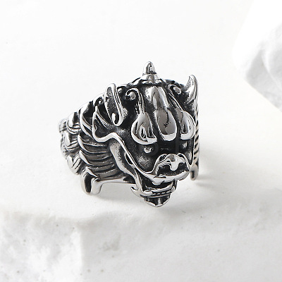 Punk Style 304 Stainless Steel Dragon Finger Rings for Men UN0454-5-1