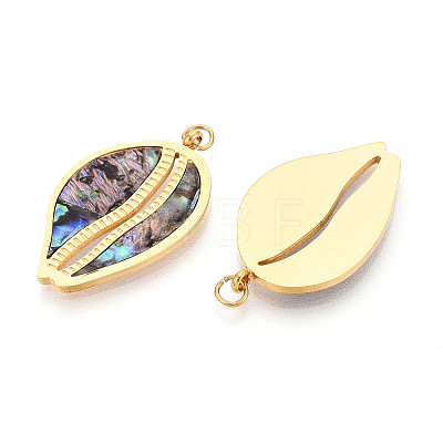 304 Stainless Steel Pave Natural Paua Shell Pendants STAS-N115-21B-G-1