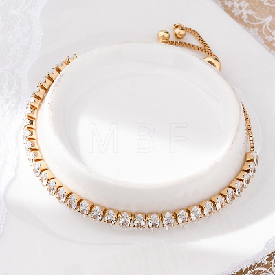 Brass Pave Clear Cubic Zirconia Horse Eye Box Chain Slider Bracelets BJEW-YWC0002-06B-G-1