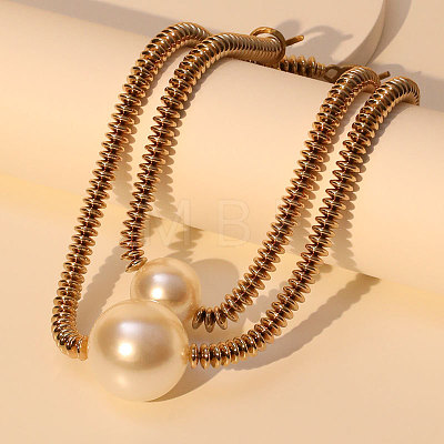 Plastic Imitation Pearl Round Pendant CCB Plastic Heishi Beaded Double Layer Necklaces with OT Clasps FS-WG332D2-01-1