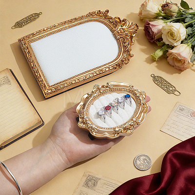 2Pcs 2 Styles Goldenrod Photo Frame Resin Finger Ring Organizer Holder with Velvet Mat RDIS-JOY0001-01-1