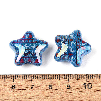 Christmas UV Plating Printed Opaque Acrylic Beads MACR-N018-06D-1