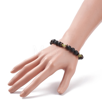 Natural Lava Rock Stretch Bracelet with Gemstone Chips for Women BJEW-JB08219-1