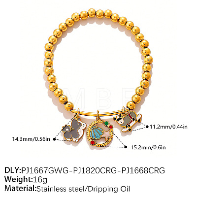 304 Stainless Steel Enamel Charm Round Beaded Stretch Bracelets for Women WGE1DD1-03-1