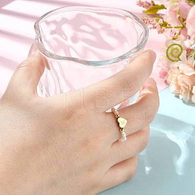 Natural Freshwater Pearl & 304 Stainless Steel Bead Finger Rings RJEW-FS00001-11-1