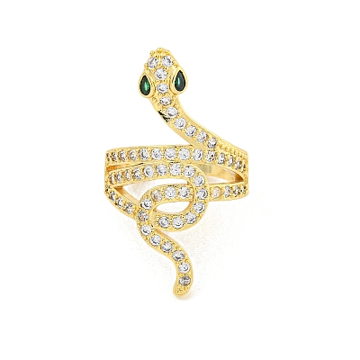 Rack Plating Snake Brass Micro Pave Cubic Zirconia Wrap Cuff Finger Rings for Women RJEW-C103-02G-1