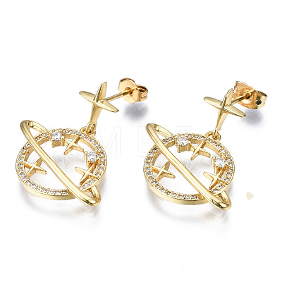 Brass Micro Pave Clear Cubic Zirconia Dangle Stud Earrings EJEW-T014-12G-NF-1