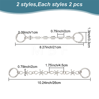 WADORN 4Pcs 2 Style Hip-hop Style Stainless Steel Barbed Wire & Razor Blade Link Shoe Chains FIND-WR0007-60-1