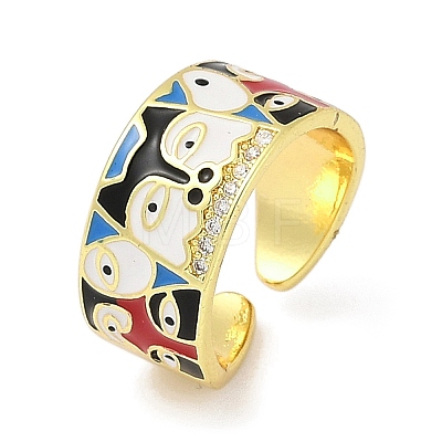 Brass Micro Pave Cubic Zirconia Enamel Cuff Rings for Women RJEW-L113-019G-04-1