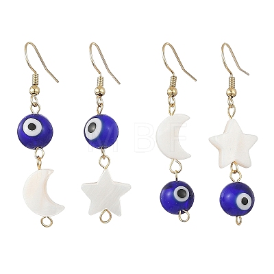 Handmade Lampwork Evil Eye and Natural Freshwater Shell Dangle Earrings EJEW-JE07450-1