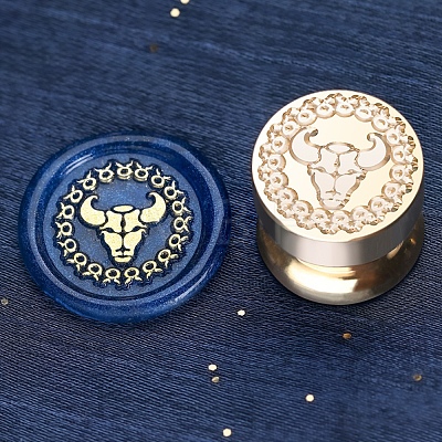 Golden Tone Round Wax Seal Brass Stamp Heads AJEW-S087-02G-03-1