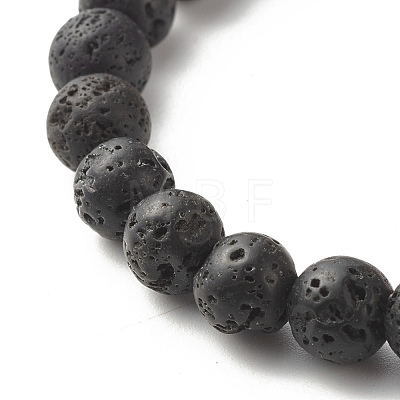Natural Lava Rock & Non-magnetic Synthetic Hematite Round Beads Energy Power Stretch Bracelets Sett BJEW-JB07051-03-1