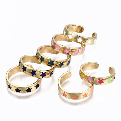 Brass Enamel Cuff Rings RJEW-S045-075-NR-1