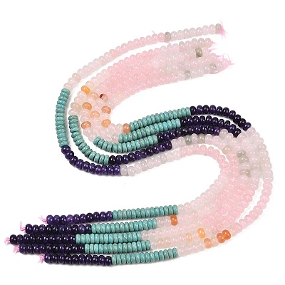 Natural Quartz & Dyed White Jade & Rose Quartz & Yellow Aventurine & Synthetic Turquois Beads Strands G-Z135-C07-1