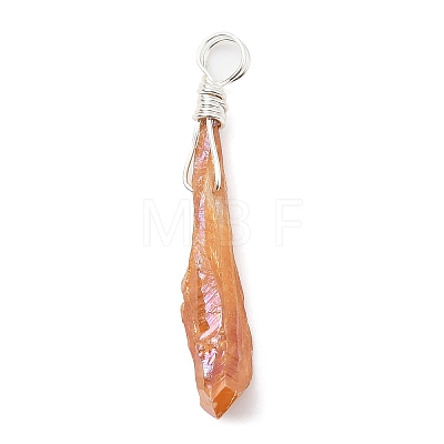Electroplated Raw Rough Natural Quartz Crystal Copper Wire Wrapped Pendants PALLOY-JF02410-02-1