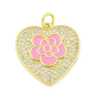 Rack Plating Heart with Flower Brass Micro Pave Clear Cubic Zirconia KK-Z053-23G-02-1