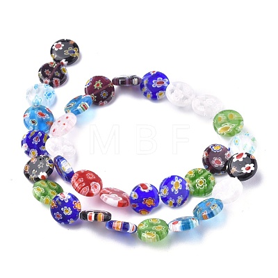 Flat Round Handmade Millefiori Glass Beads Strands LK-R004-62-1
