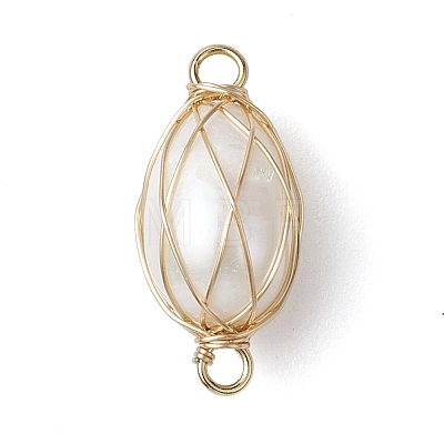 Natural Cultured Freshwater Pearl Copper Wire Wrapped Connector Charms PALLOY-TA00154-1