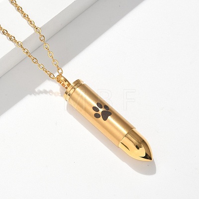 304 Stainless Steel Paw Print Bullet Shape Pet Memorial Keepsake Urn Ashes Pendant Necklaces NJEW-P326-03G-1