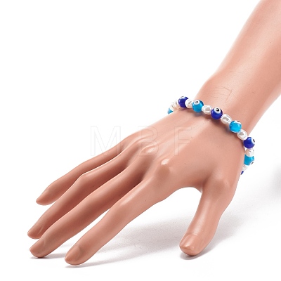 Lampwork Evil Eye & Plastic Pearl Stretch Bracelet for Women BJEW-JB08386-04-1
