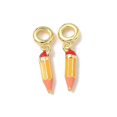 Brass Gold Enamel Pencil European Dangle Charms X-KK-K293-74G-1