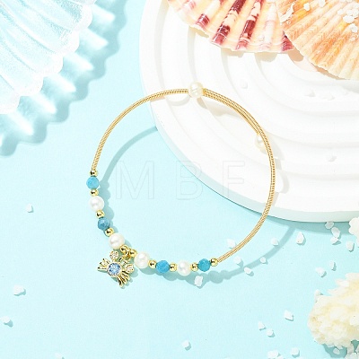 Brass Micro Pave Clear Cubic Zirconia Charm Bangles BJEW-JB13992-1