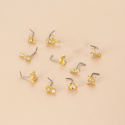 316L Surgical Stainless Steel Micro Pave Clear Cubic Zirconia L-Shaped Nose Rings WGD2F1E-23-1