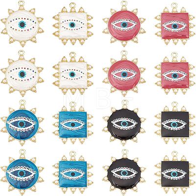  16Pcs 8 Style Rack Plating Printed Alloy Pendants ENAM-NB0001-64-1