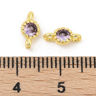 Brass Cubic Zirconia Flat Round Connector Charms KK-H204-02G-01-1