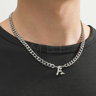 304 Stainless Steel Initial Pendant Cuban Link Chain Necklaces FS-WGB15F2-01-1